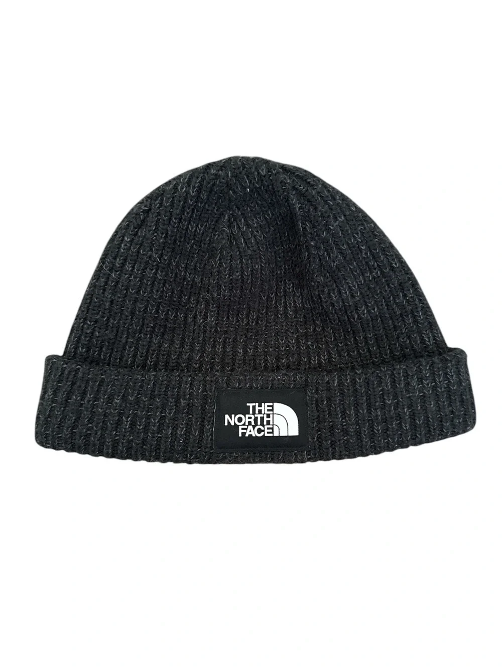 The North Face Salty Black Ribbed Cuffed Beanie with Logo Patch